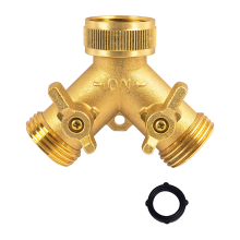 Messing-Gartenschlauchverteiler (2-Wege), solides Y, 2 Ventile