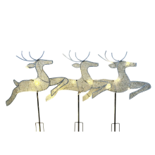 Weihnachtsdekoration für den Garten, 3er-Set, beleuchtete weiße Rentiere mit Lichtern, leuchtende, glitzernde Stehfiguren