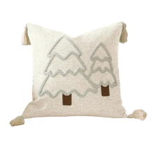 Kissenbezug mit Weihnachtsbaum-Stickerei, festlicher Kissenbezug aus Baumwoll-Canvas mit Quasten, Neujahrs-Heimdekoration, B
