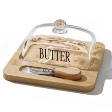 Elegante Butterdose im nordischen Stil mit Deckel, Holztablett und Glasabdeckung – Stilvolles Küchenzubehör Cutter A