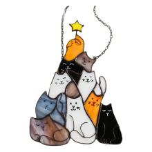 Cat Christmas Tree Acrylic Stacked Kittens Hanging Ornament Colorful for Window