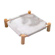 Elevated Pet Bed, Cat and Dog Stool Chair with Wooden Legs, Plush Puppy Sofa Light Gray