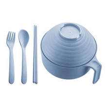 Mikrowellen-Ramenschüssel-Set mit Essstäbchen – Deckel für mikrowellengeeigneten Nudelkocher, ideal für Schlafsäle, Nordic Blue