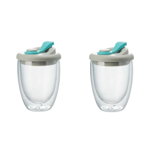 Gobelet à eau en verre à double paroi avec couvercle anti-fuite – Tasse à café isotherme transparente pour lait, thé et jus de fruits, bleu