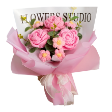 Hand-Knitted Rose Flower Bouquet Ready-Made Birthday Knitted for Valentine'S Day Gift,C
