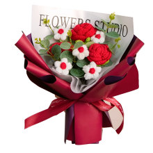 Hand-Knitted Rose Flower Bouquet Ready-Made Birthday Knitted for Valentine'S Day Gift,B