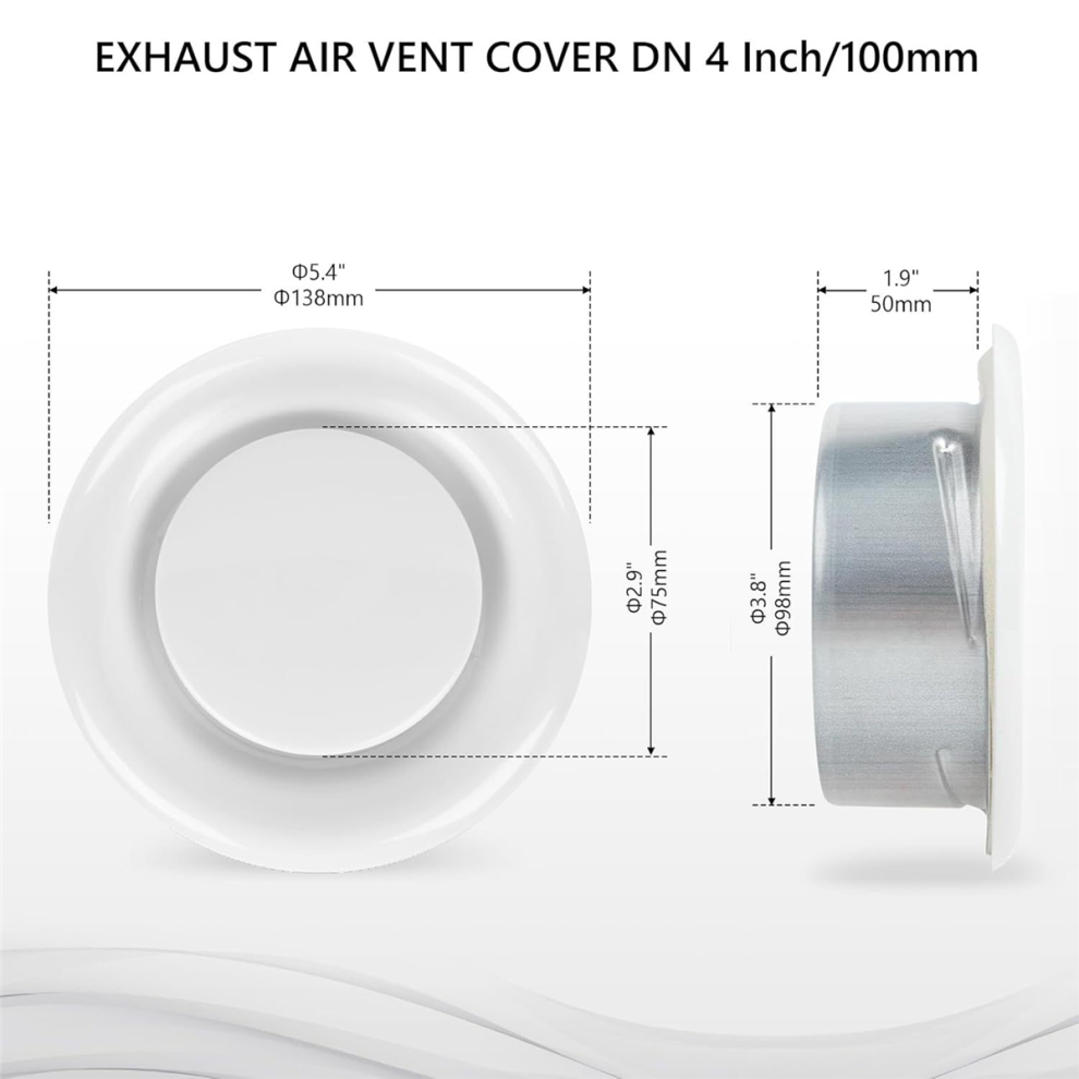 Round Air Vent Cover Outlet Adjustable Exhaust Ducting Ventilation Ceiling 4Inch 4851992969297