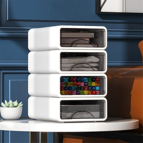 Stackable Plastic Organizer Box for Desktop, Makeup, Jewelry, Office Storage - Large Dustproof Container with Drawers 2