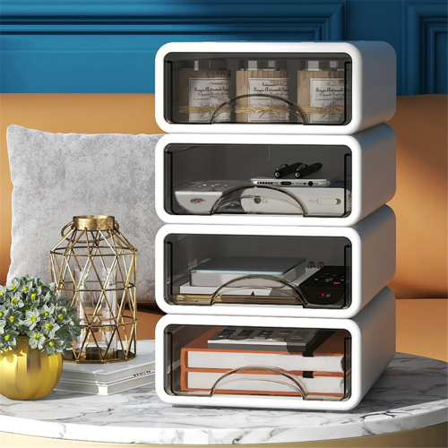 Stackable Plastic Organizer Box for Desktop, Makeup, Jewelry, Office Storage - Large Dustproof Container with Drawers 1