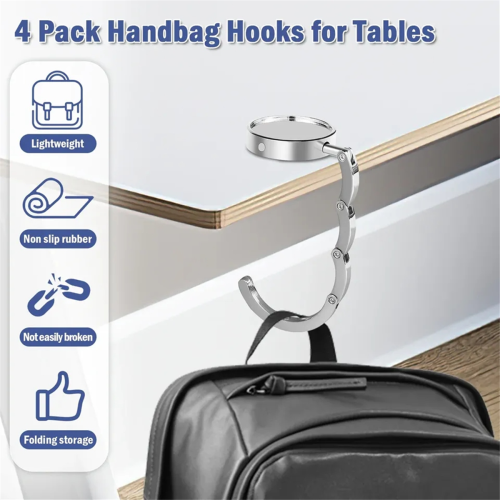 4Pcs Portable Folding Bag Hanger, Practical Hook,Alloy Handbag Table Hook, Multipurpose Purse Key Holder 1