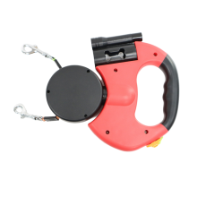 Auto Retractable Dual Dog Leash with Flashlight Waste Bag Box Roulette Double-Ended Traction Rope Pet Red