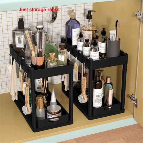 Organizer Rack, Sliding Cabinet Basket Drawer, Multi-Purpose Storage for Kitchen, Bathroom - Black 1