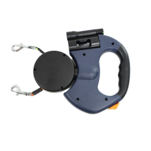 Auto Retractable Dual Dog Leash with Flashlight Waste Bag Box Roulette Double-Ended Traction Rope Pet Blue