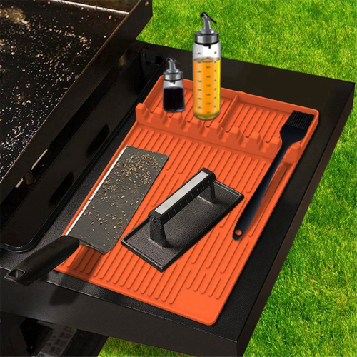 BBQ Oven Silicone Side Rack Mat Baking Tray Protection Drain Pad Black Stone Tool 1