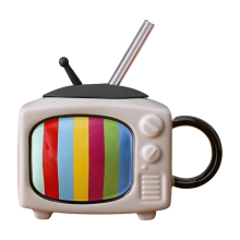 Quadratisches Kaffeetassen-Set aus Keramik mit Strohhalm und Deckel, für Büro, Tee, Retro-TV – Hellgrau