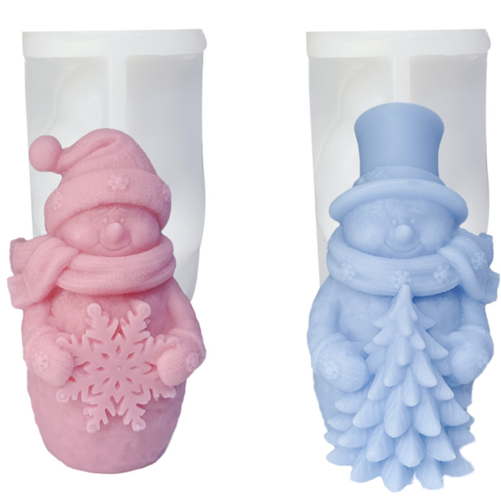 Exogio 2Pcs Santa Hugging Snowflake Silicone Mold Diy Christmas Tree Old Man Scented Candle Plaster Soap Resin Home Crafts