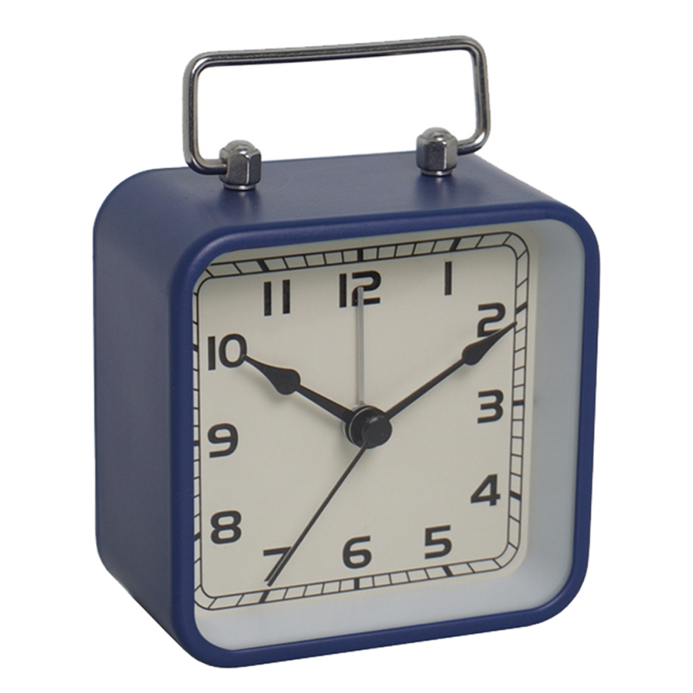 Exogio Small Metal Square Alarm Clock Desktop Silent Students Sleep Luminous Quartz Watch Blue