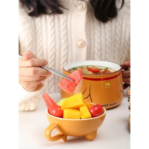 Large Ceramic Noodle Bowl with Lid - Easy Clean, High Capacity, Ideal for Dormitory Use, Includes Handle B 1