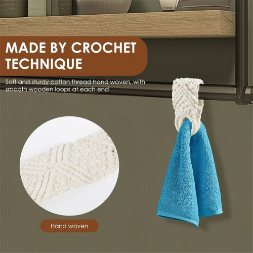 3Pcs Crochet Dish Towel Holder, Macrame Knit Hanging Kitchen Holder with Loop Ring 2