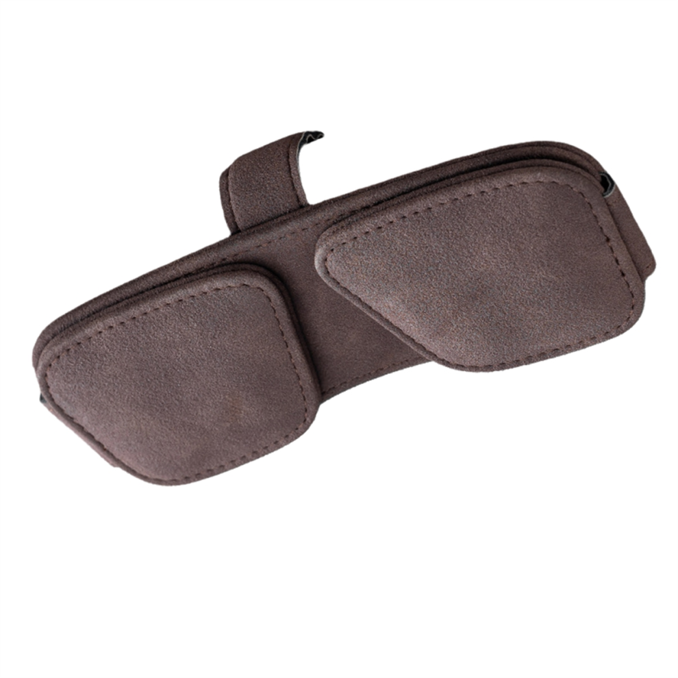 Exogio Brown Magnetic Glasses Clip Multifunctional Pu Leather Sun Visor Case Card Ticket Pen Buckle Tool