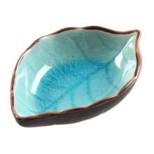 Ceramic Leaf-Shaped Seasoning Dish, Ice Crack Glaze, Small Soy Sauce Vinegar Bowl, Kitchen Accessory A