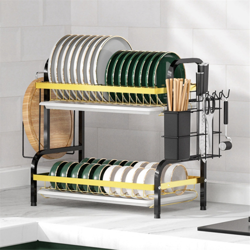 2-Tier Dish Drainer with Drainboard, Large Capacity Rack, Space- for Small Kitchen Countertops 1