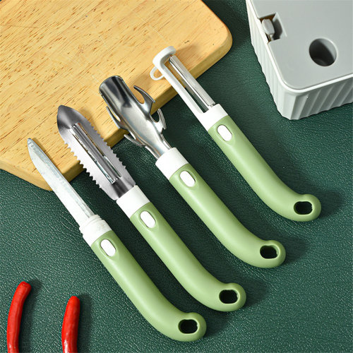 Kitchen Tool Set Fruit Knife, Scissors, and Vegetable Peeler, Bottle Opener Multi-Function Combination with Base B 2