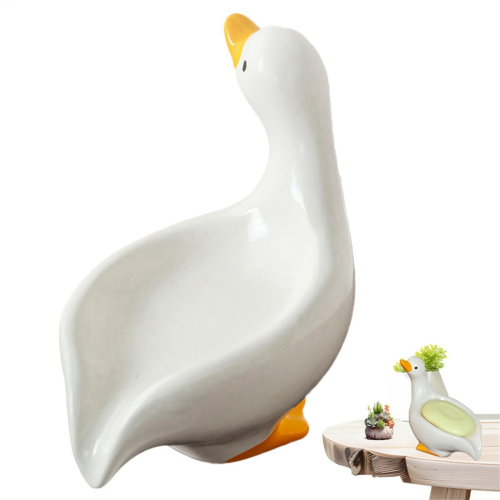 Cute Duck Shaped Soap Box, Ceramic Box with Drain Rack, Laundry Storage Tray 2