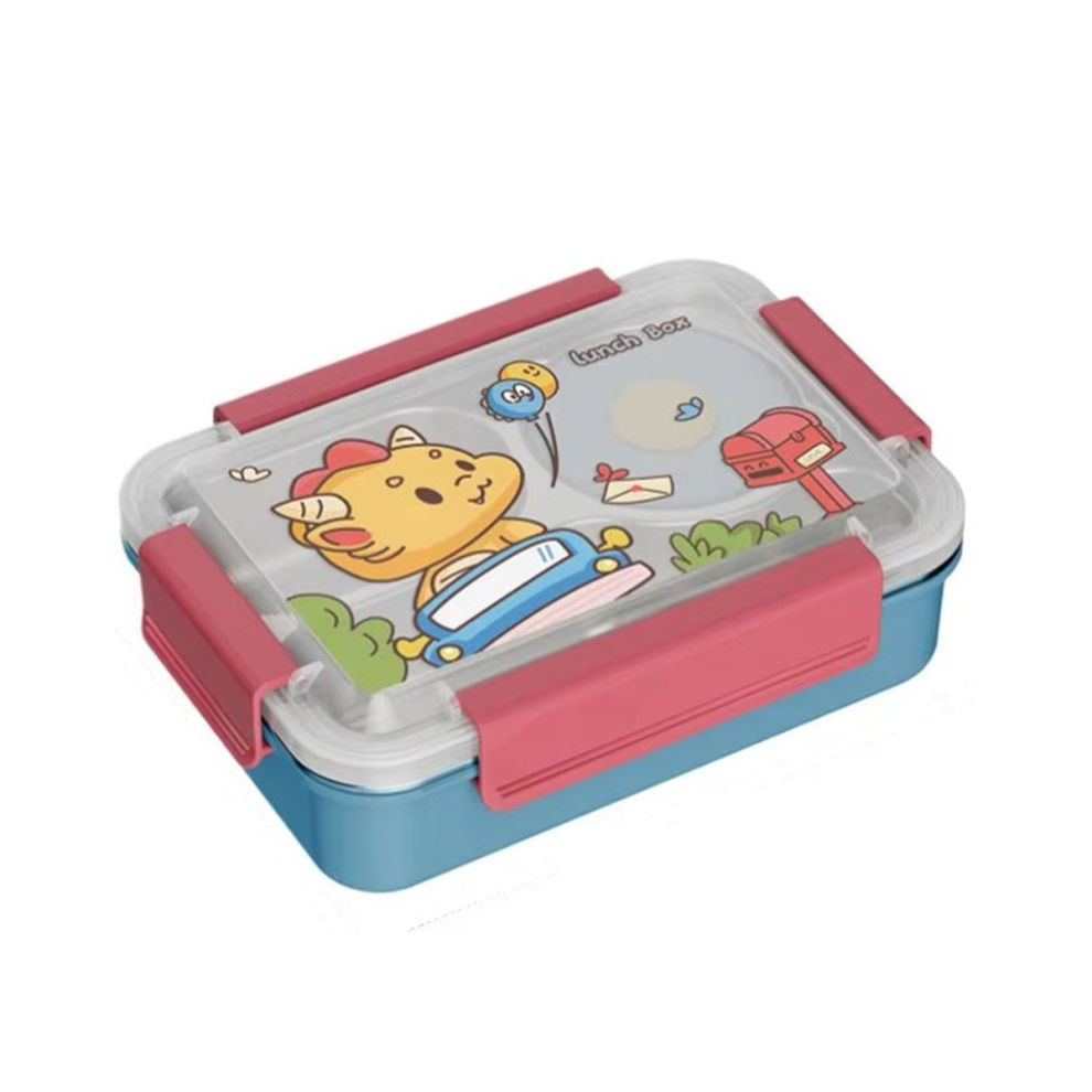 Exogio Student Lunch Boxs Stainless Steel Compartments Cartoon Pattern Lunchbox Food Containers For Children's Adults Large