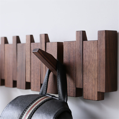 Wall-Mounted Coat Hanger Solid Wood Clothes Hook Door Rack Home Decoration Walnut 6 Hooks 1