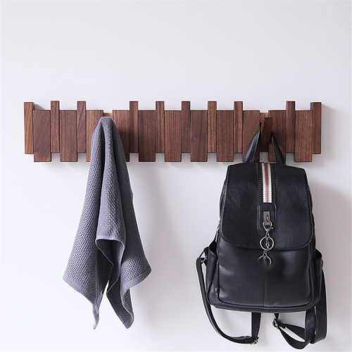 Wall-Mounted Coat Hanger Solid Wood Clothes Hook Door Rack Home Decoration Walnut 6 Hooks 2