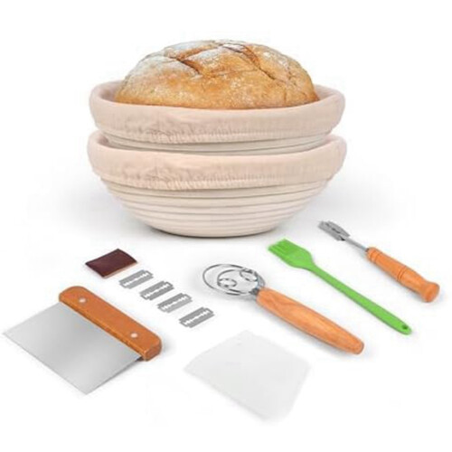 Handgemachte Rattan Brot Gärkorb -Stück Set Home Making Tools Backen 1