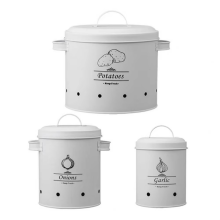 Lot de 3 seaux de rangement en métal avec système de ventilation à 360 degrés, grande capacité, multifonction, pour ail et pommes de terre.