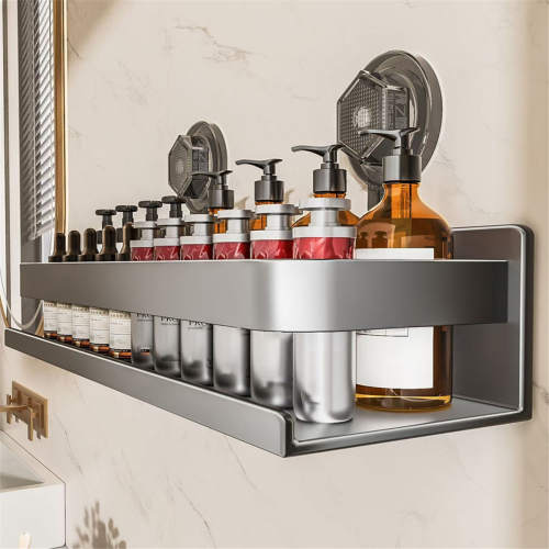 Bathroom Suction Cup Shelf - Wall Mounted Storage Rack for Shower, Home Organizer Holder, Space-Saving Design 1