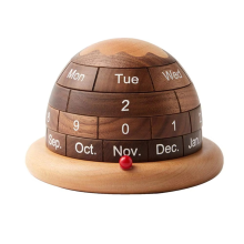 Walnut Wood Calendar Rotatable Wooden Planet Desk with Heavy Duty Base for Home Office Bedroom Date Week