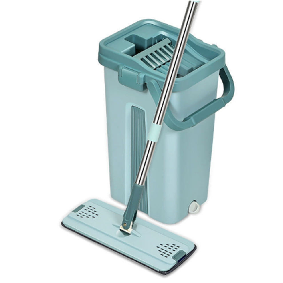 Flat Squeeze Mop With Bucket Hand Free Wringing Floor Cleaning Microfiber Pads Wet Or Dry Usage On Hardwood 4851992997030