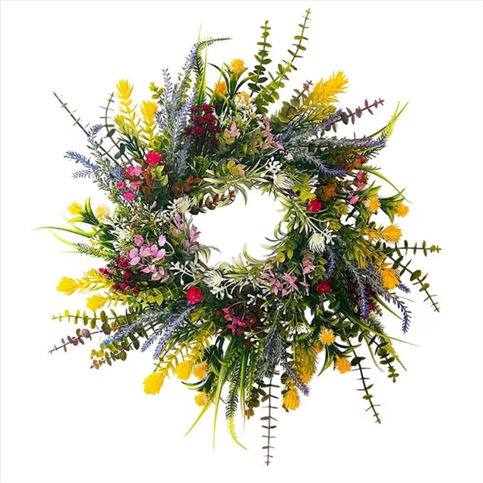 Exogio Spring Wreaths For Front Door 13.8In Outside Welcome Summer Flowers Weatherproof Greenery All Seasons Round Wreath Lavender