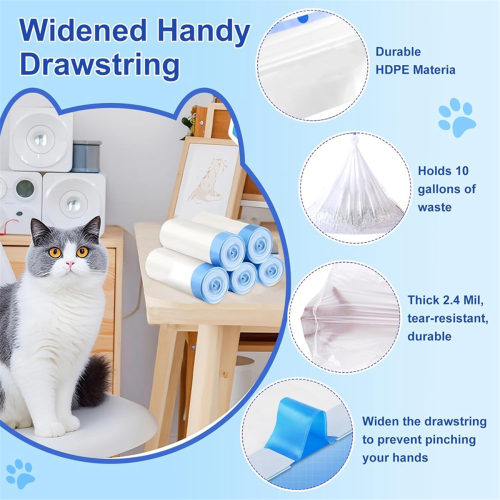 5 X 15Count Trash Bags for Automatic Cat Litter Box Self Cleaning,Replacement Liners Robot Box,Drawstring Waste 1
