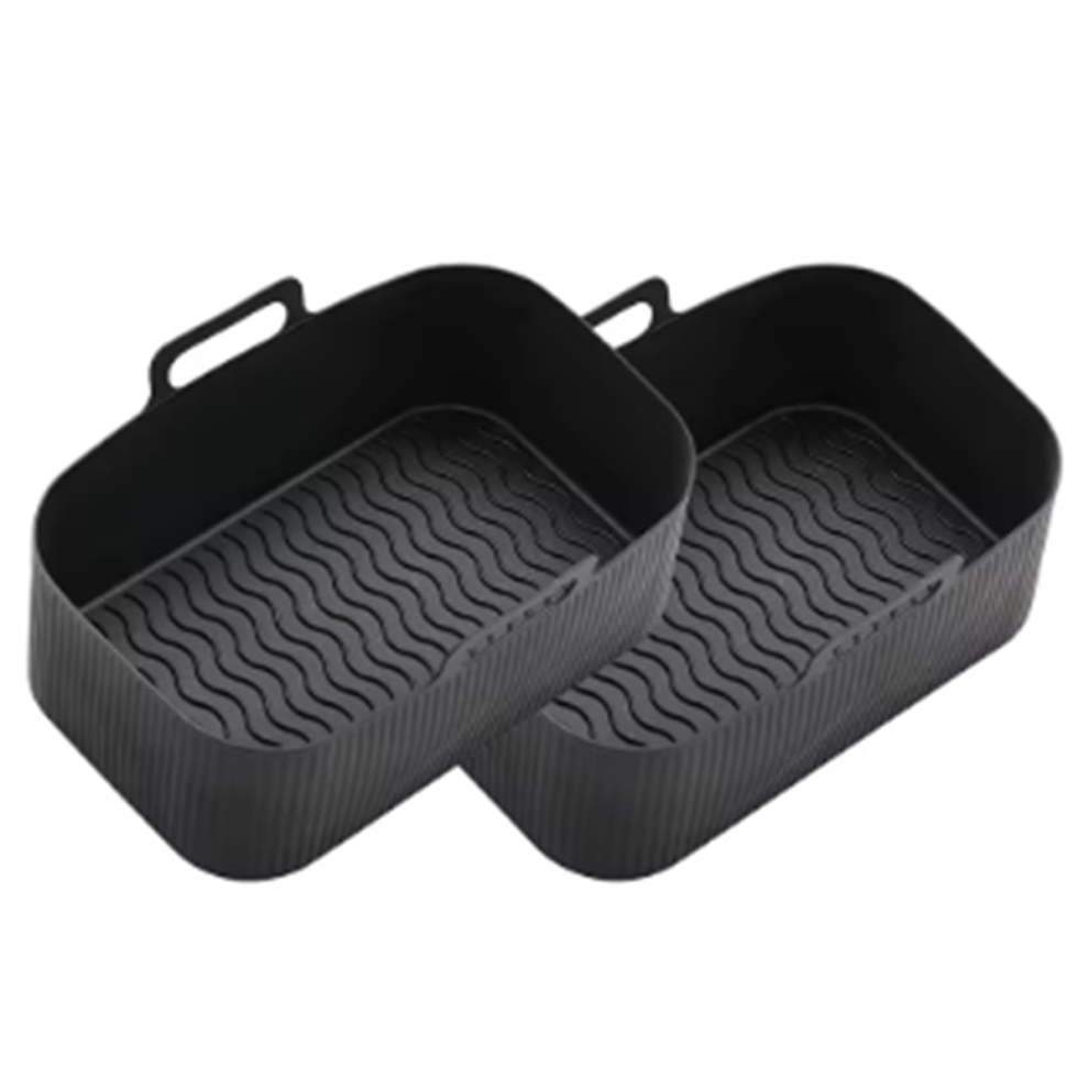 2Pcs Silicone Pot For Air Fryer Foldable Basket Rack With Handles Black 4851992905226