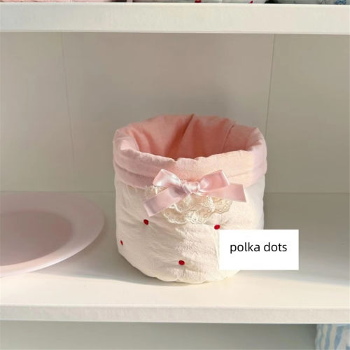 1PCS Sweet Desktop Storage Basket Cylinder Bedroom Clutter Organization Round Dot 1