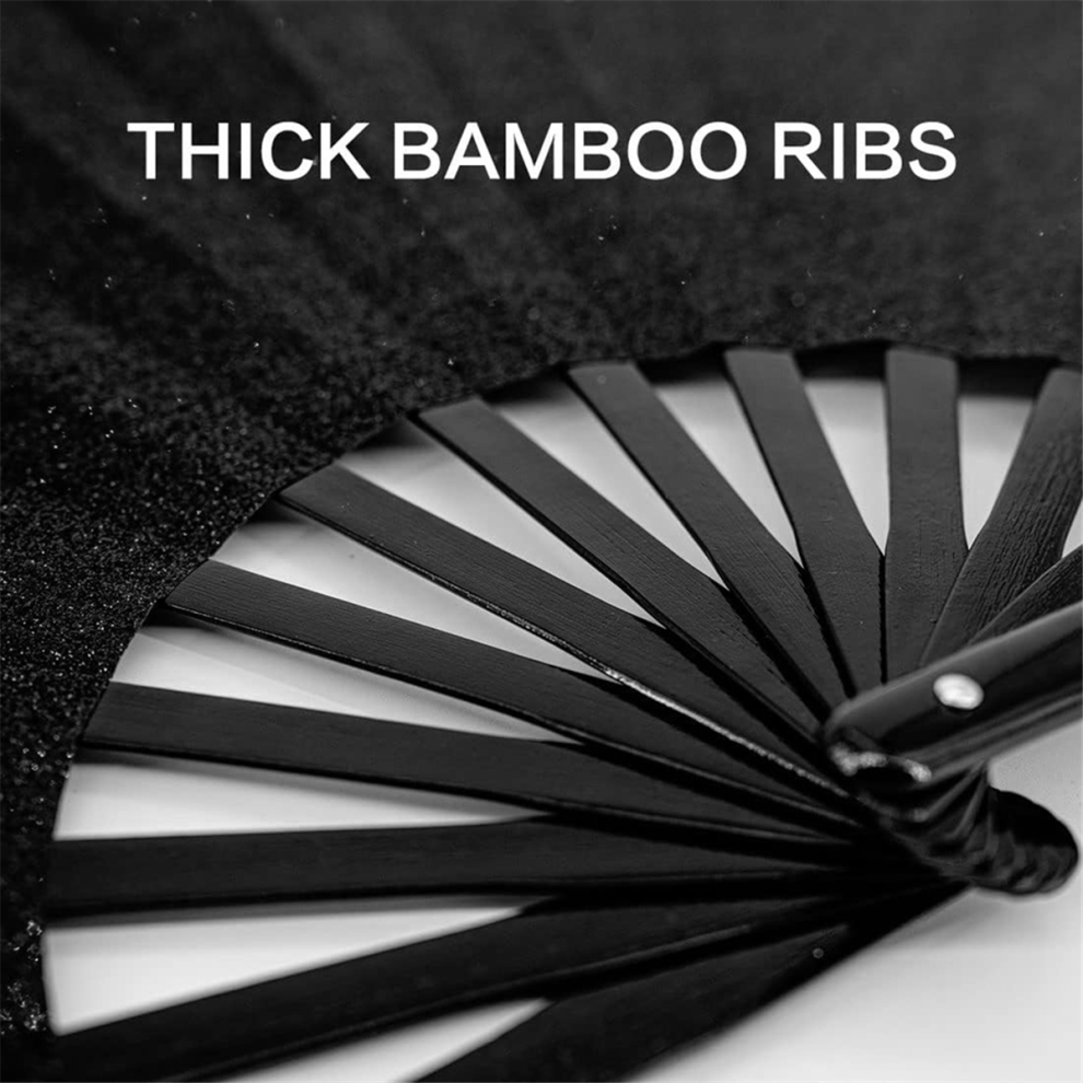 Glitter Large Rave Folding Hand Fan For Men/Women Handheld ,Festival,Club,Party,Dance Black 4851992904717