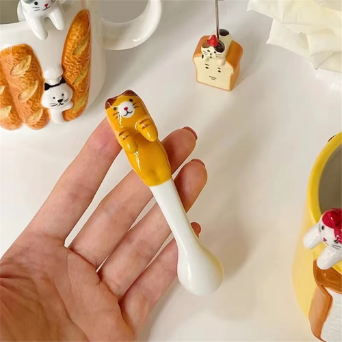 Cute Animal Spoon Hanging Coffee Dessert Ceramic Cartoon Cat Kitchen Tools E 2
