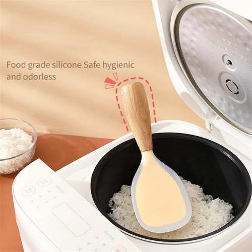 Rice Spoon Non-Stick Kitchen Tools with Wooden Handle Vertical Serving Spatula Suitable for Cooking A 2