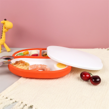 Assiette à dîner pour enfants, vaisselle à ventouse, bol en silicone bicolore de qualité alimentaire, orange