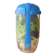 Tazza per insalata e yogurt con cucchiaio e coperchio, grande capacità, portatile, multifunzionale, blu
