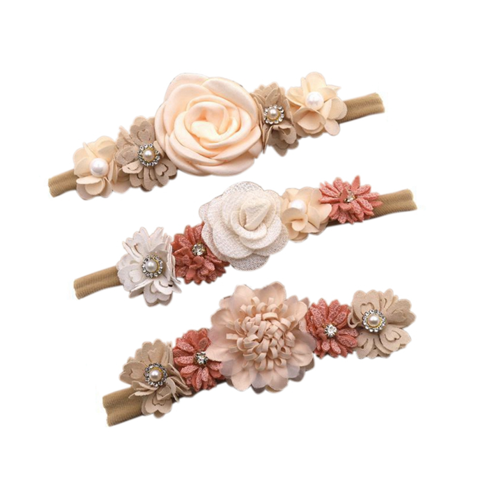 3Pcs Baby Girl Nylon Headbands - Floral Infant Hair Band Bows, Elastic Wraps For Newborns & Toddlers Exogio