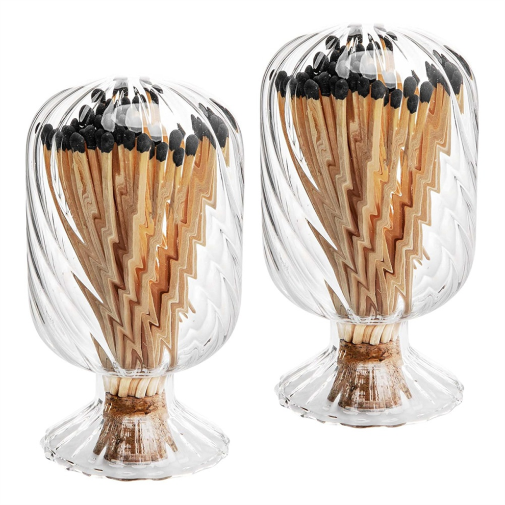 Exogio 2 Set Helix Shaped Match Holder, Glass Matches Cloche For 4 Inch, Upside Down Holder Jar Not Include