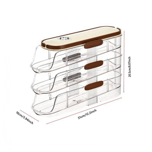 Transparent Rolling Egg Holder for Kitchen Refrigerator Side Door Stackable Fridge Organizer - 10cm Width Three Storeys 1