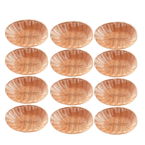 12 Pack Plastic Oval Basket, Empty Bread Basket Food Storage Bulk,Plastic Wicker Baskets Bin for Kitchen Serving