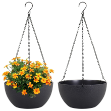 Lot de 2 grands pots de fleurs suspendus pour plantes d'intérieur et d'extérieur avec trous de drainage et chaîne, fleurs rondes